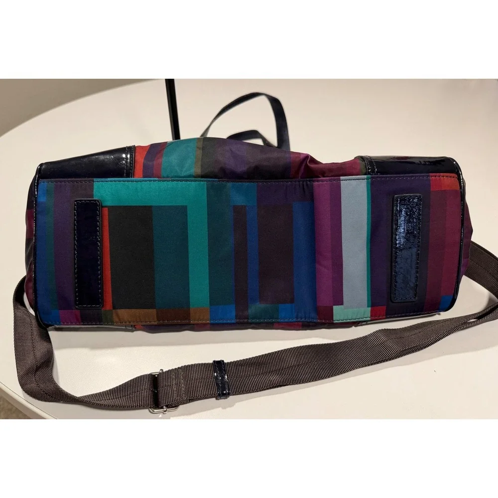 Brighton Multicolor Geometric Nylon Satchel Patent Trim Crossbody Bag